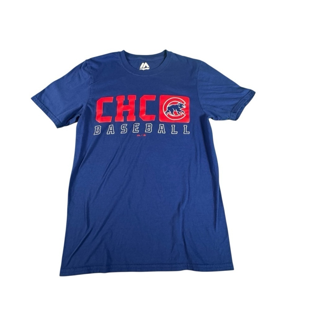 Chicago Cubs CHC Majestic T-Shirt Blue Red Baseball Logo Tee Size Small